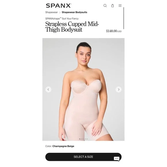 Spanx Suit Your Fancy Strapless Cupped Mid-Thigh Bodysuit Champagne L 10156R NWT - Picture 4 of 12